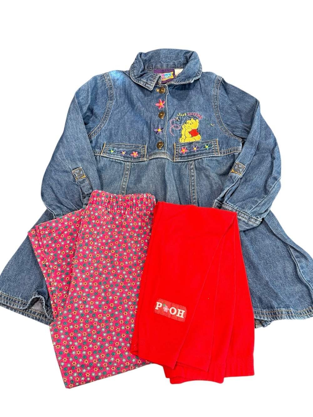 Vintage Winnie the Pooh dress with leggings 90s denim girls 4T rare